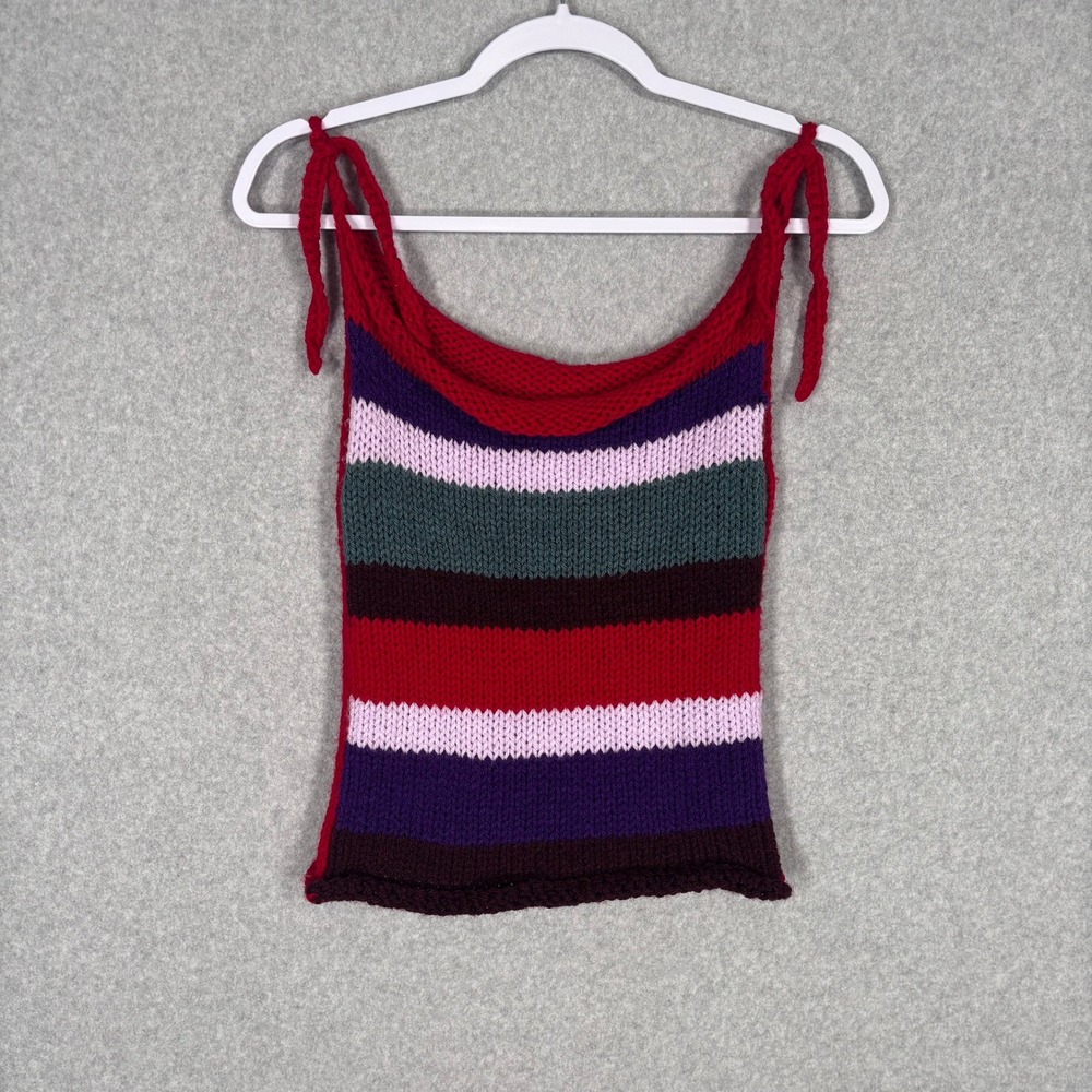 Handmade‎ Crochet Knit Tank Top XS Striped Boho Festival Summer Vacation Granny